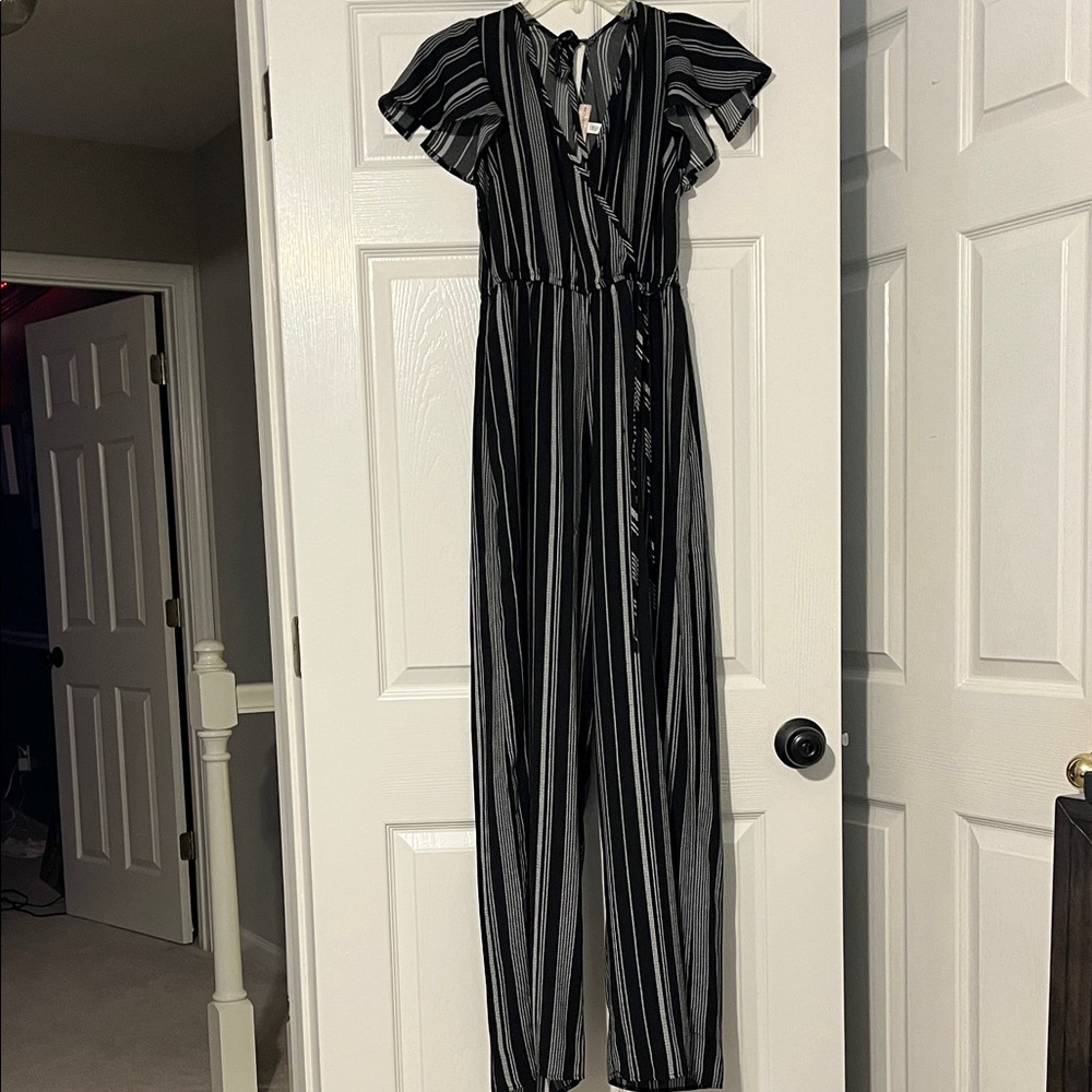 Elegant Black and White Striped Jumpsuit